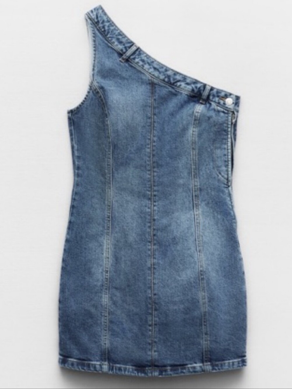 Zara Asymmetric One-Shoulder Blue Denim Mini Dress